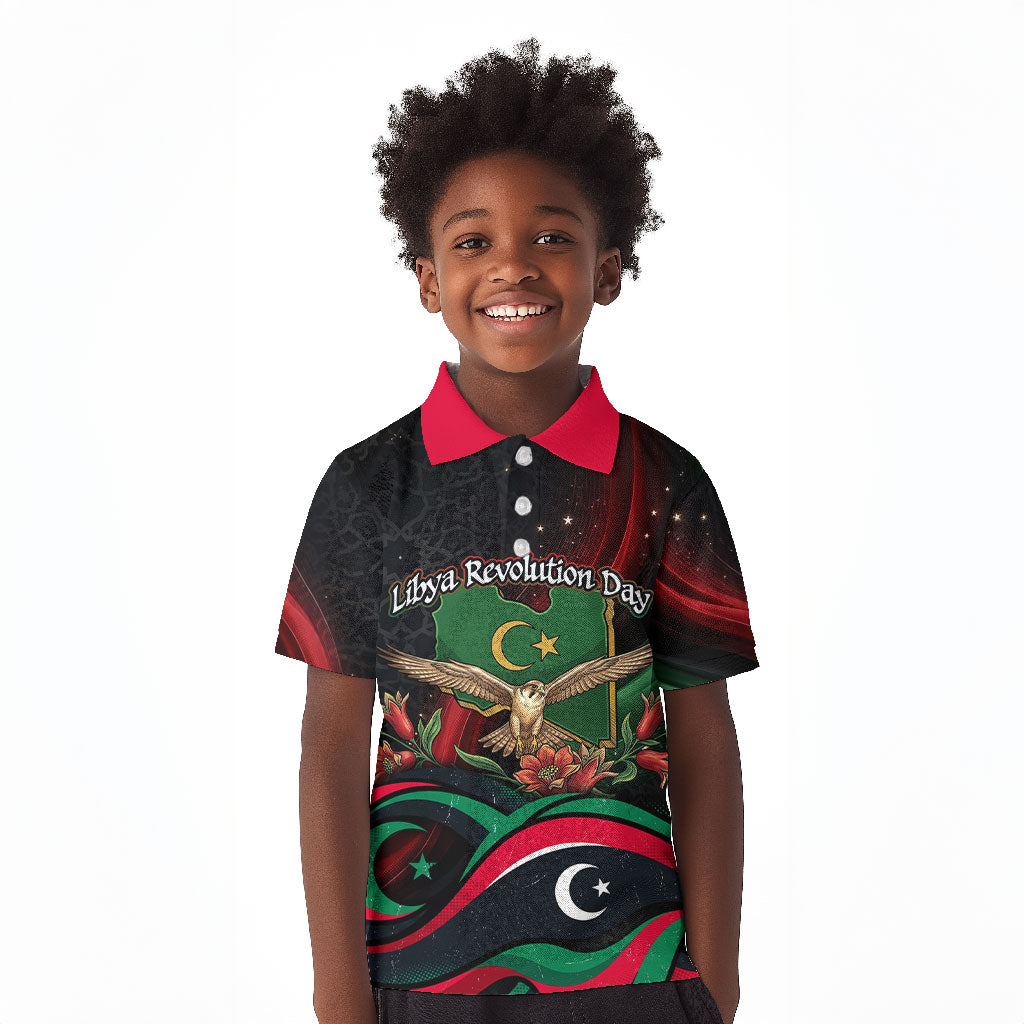 Libya Revolution Day Kid Polo Shirt Flying Eagle Libyan Coat Of Arms Map - Land Of Resilience And Pride