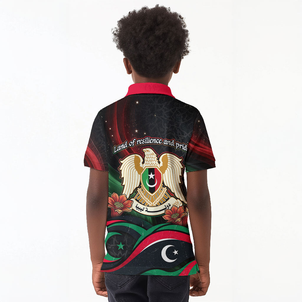 Libya Revolution Day Kid Polo Shirt Flying Eagle Libyan Coat Of Arms Map - Land Of Resilience And Pride