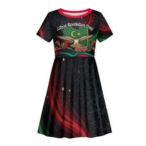 Libya Revolution Day Kid Short Sleeve Dress Flying Eagle Libyan Coat Of Arms Map - Land Of Resilience And Pride