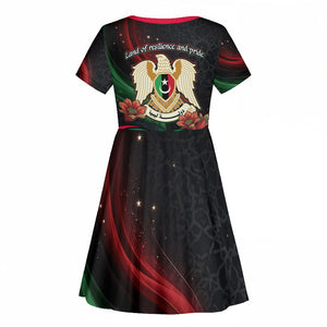 Libya Revolution Day Kid Short Sleeve Dress Flying Eagle Libyan Coat Of Arms Map - Land Of Resilience And Pride