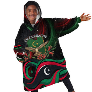 Libya Revolution Day Kid Wearable Blanket Hoodie Flying Eagle Libyan Coat Of Arms Map - Land Of Resilience And Pride