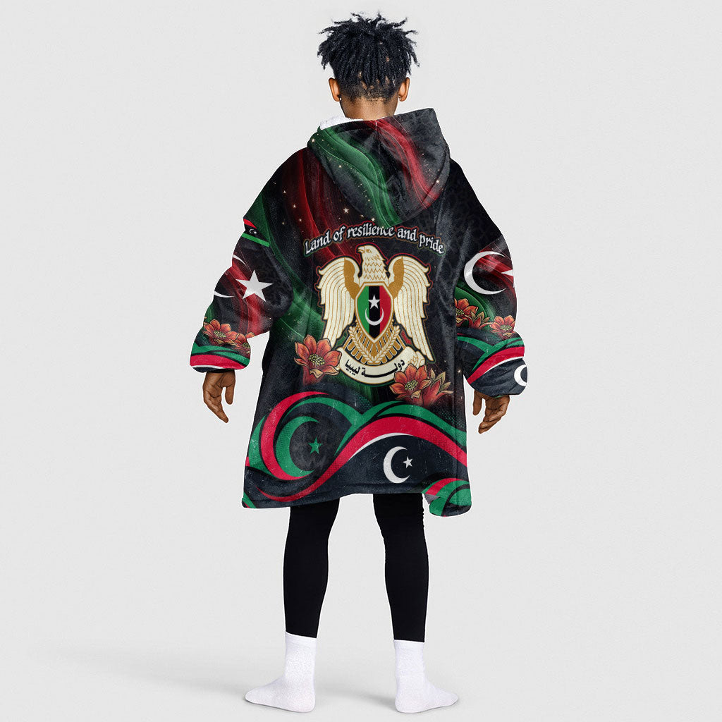 Libya Revolution Day Kid Wearable Blanket Hoodie Flying Eagle Libyan Coat Of Arms Map - Land Of Resilience And Pride