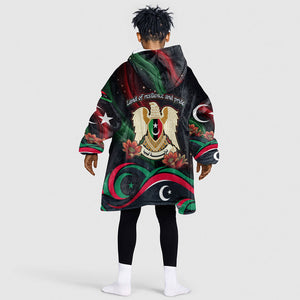 Libya Revolution Day Kid Wearable Blanket Hoodie Flying Eagle Libyan Coat Of Arms Map - Land Of Resilience And Pride