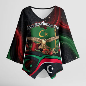 Libya Revolution Day Kimono Sleeve Blouse Flying Eagle Libyan Coat Of Arms Map - Land Of Resilience And Pride