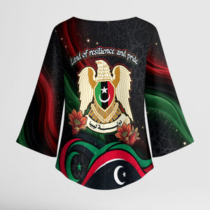 Libya Revolution Day Kimono Sleeve Blouse Flying Eagle Libyan Coat Of Arms Map - Land Of Resilience And Pride
