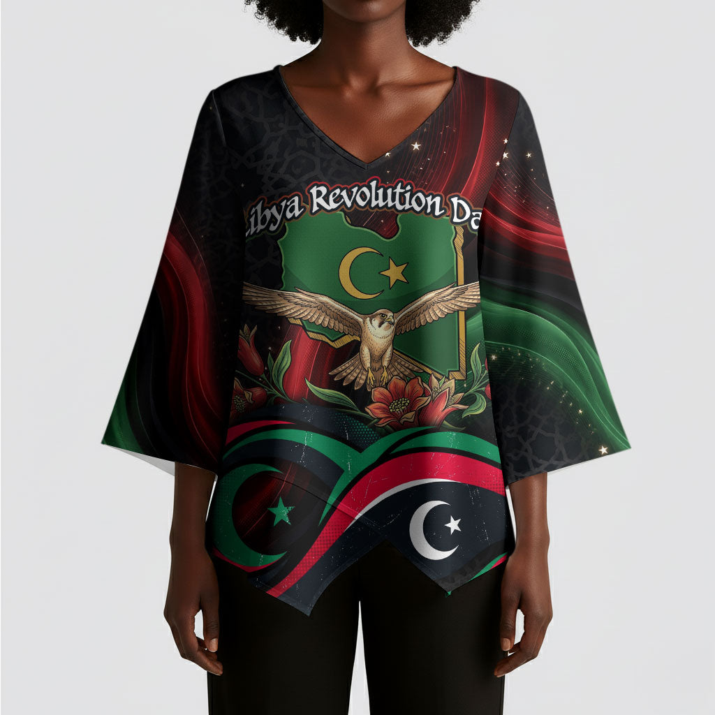 Libya Revolution Day Kimono Sleeve Blouse Flying Eagle Libyan Coat Of Arms Map - Land Of Resilience And Pride