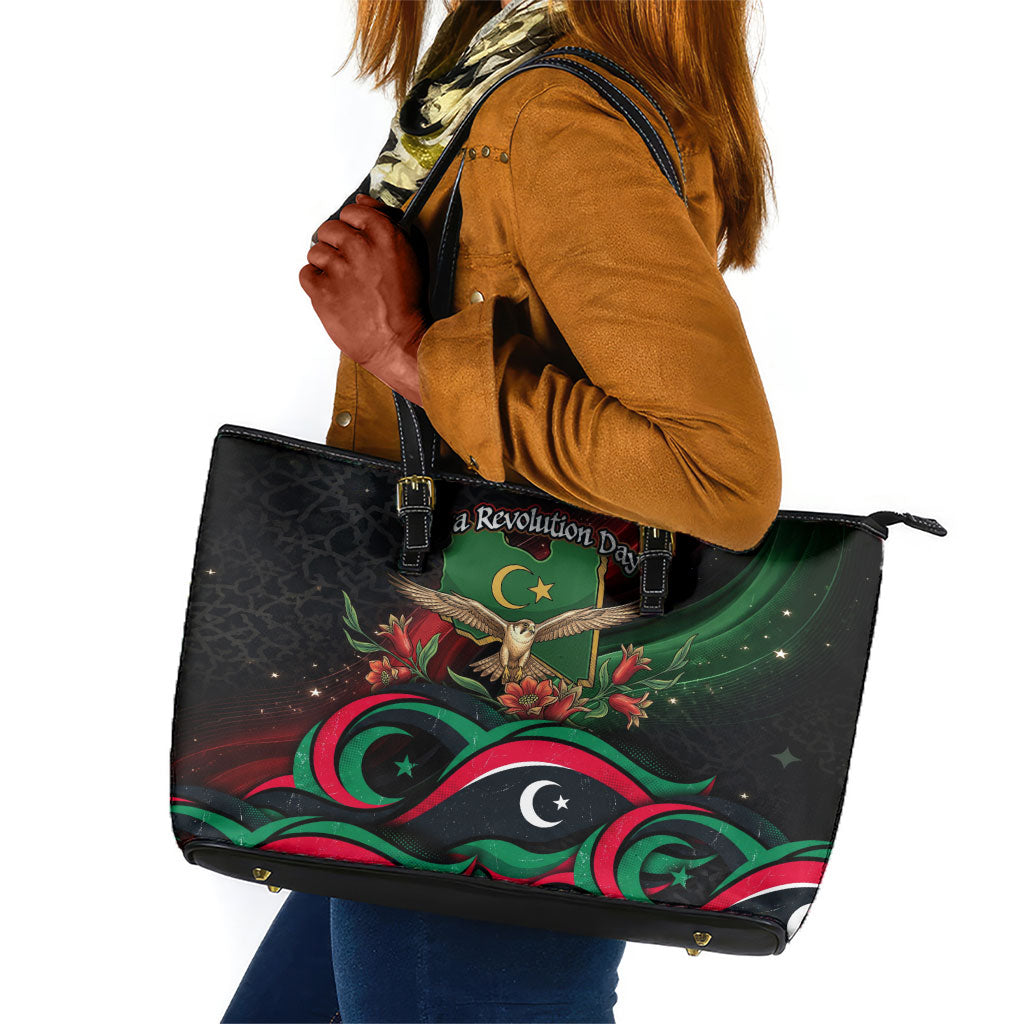 Libya Revolution Day Leather Tote Bag Flying Eagle Libyan Coat Of Arms Map - Land Of Resilience And Pride