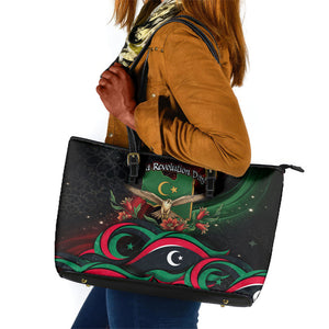 Libya Revolution Day Leather Tote Bag Flying Eagle Libyan Coat Of Arms Map - Land Of Resilience And Pride