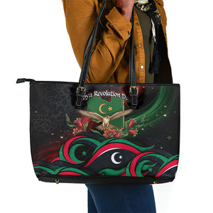 Libya Revolution Day Leather Tote Bag Flying Eagle Libyan Coat Of Arms Map - Land Of Resilience And Pride