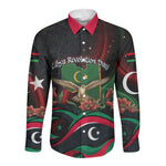 Libya Revolution Day Long Sleeve Button Shirt Flying Eagle Libyan Coat Of Arms Map - Land Of Resilience And Pride