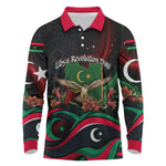 Libya Revolution Day Long Sleeve Polo Shirt Flying Eagle Libyan Coat Of Arms Map - Land Of Resilience And Pride