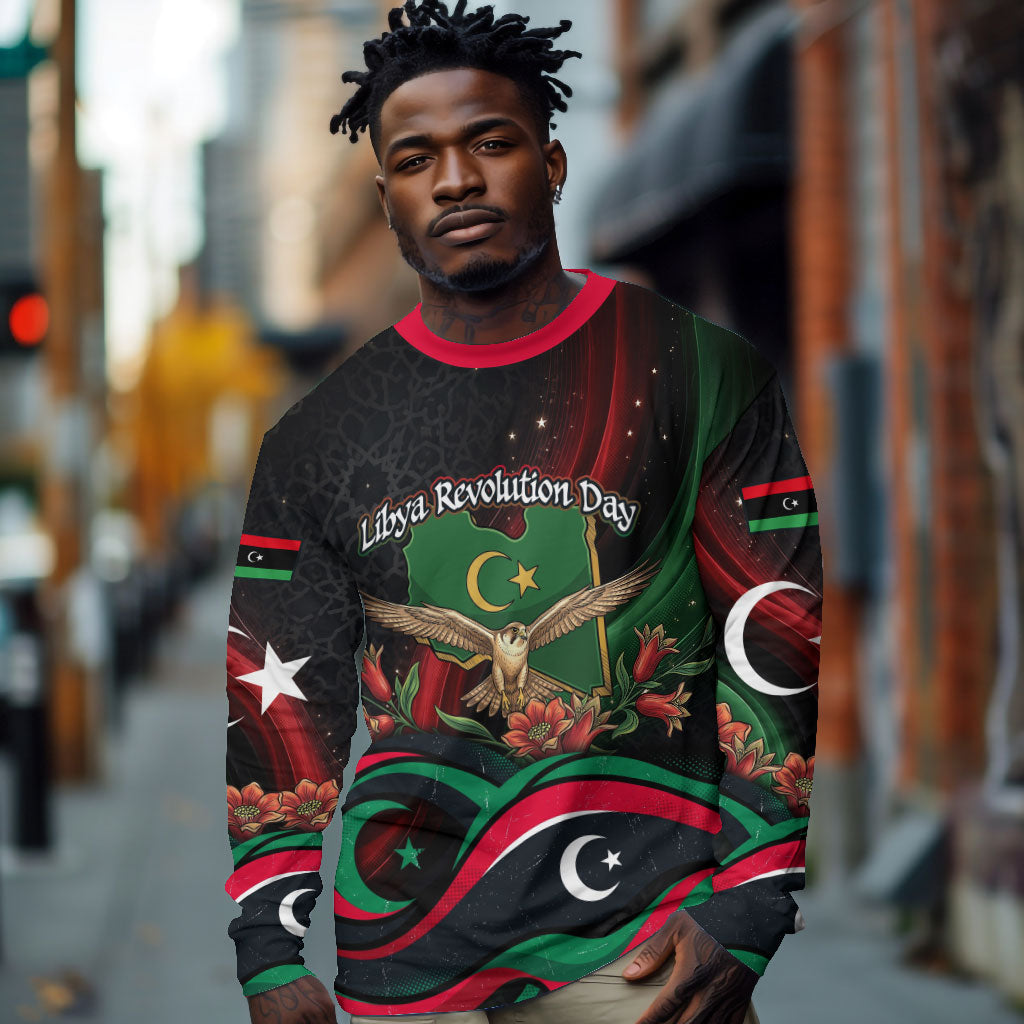 Libya Revolution Day Long Sleeve Shirt Flying Eagle Libyan Coat Of Arms Map - Land Of Resilience And Pride