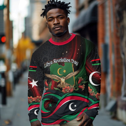 Libya Revolution Day Long Sleeve Shirt Flying Eagle Libyan Coat Of Arms Map - Land Of Resilience And Pride
