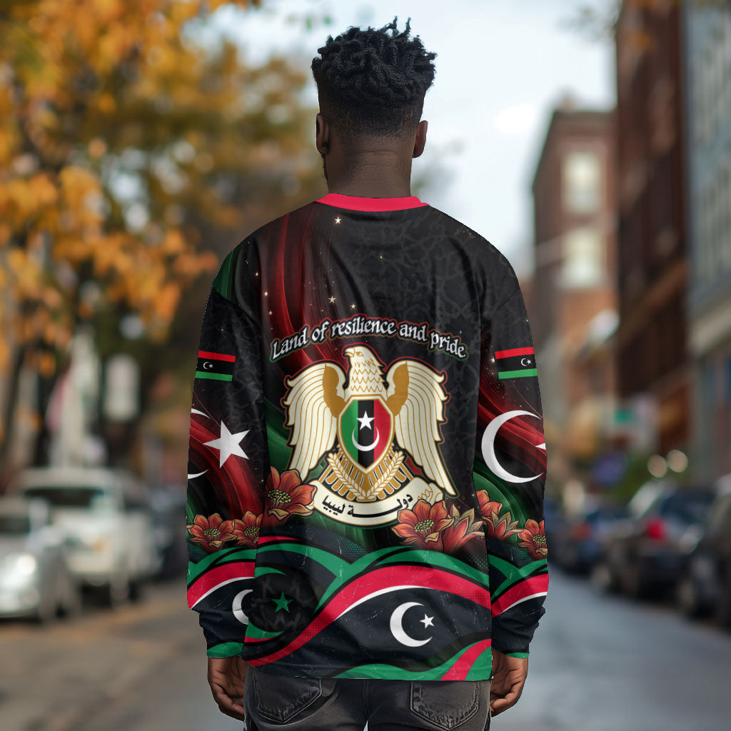 Libya Revolution Day Long Sleeve Shirt Flying Eagle Libyan Coat Of Arms Map - Land Of Resilience And Pride