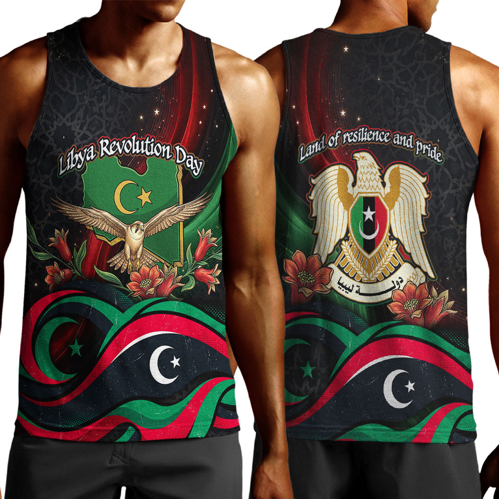 Libya Revolution Day Men Tank Top Flying Eagle Libyan Coat Of Arms Map - Land Of Resilience And Pride