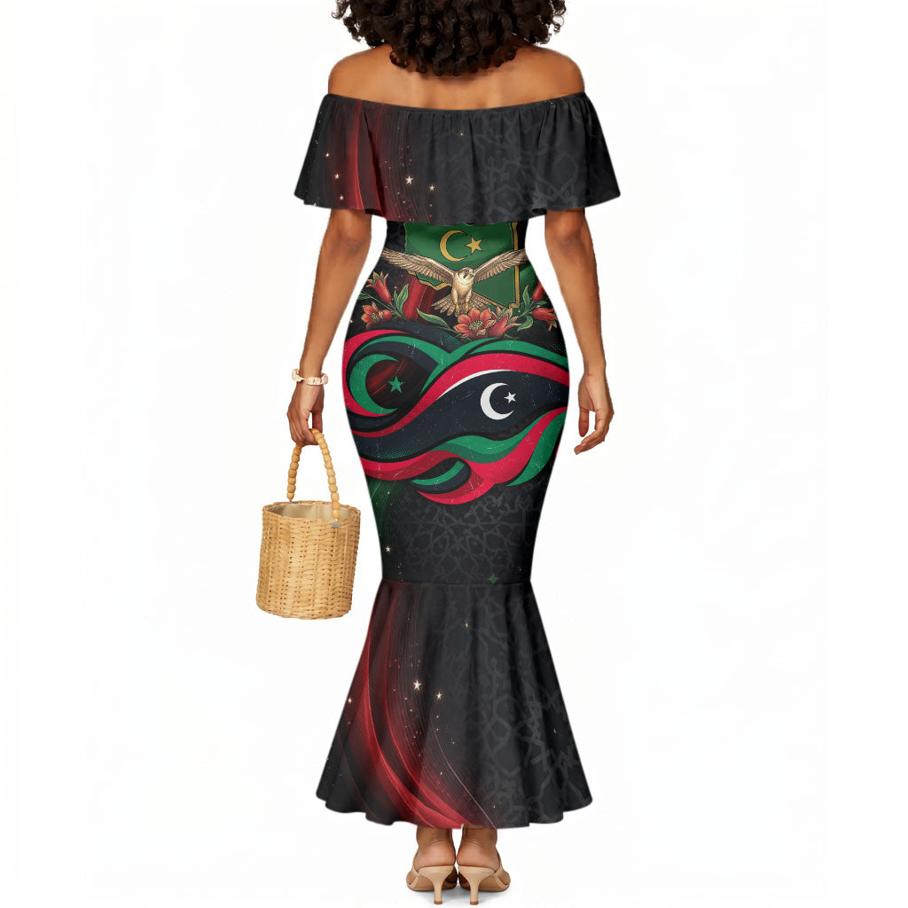 Libya Revolution Day Mermaid Dress Flying Eagle Libyan Coat Of Arms Map - Land Of Resilience And Pride