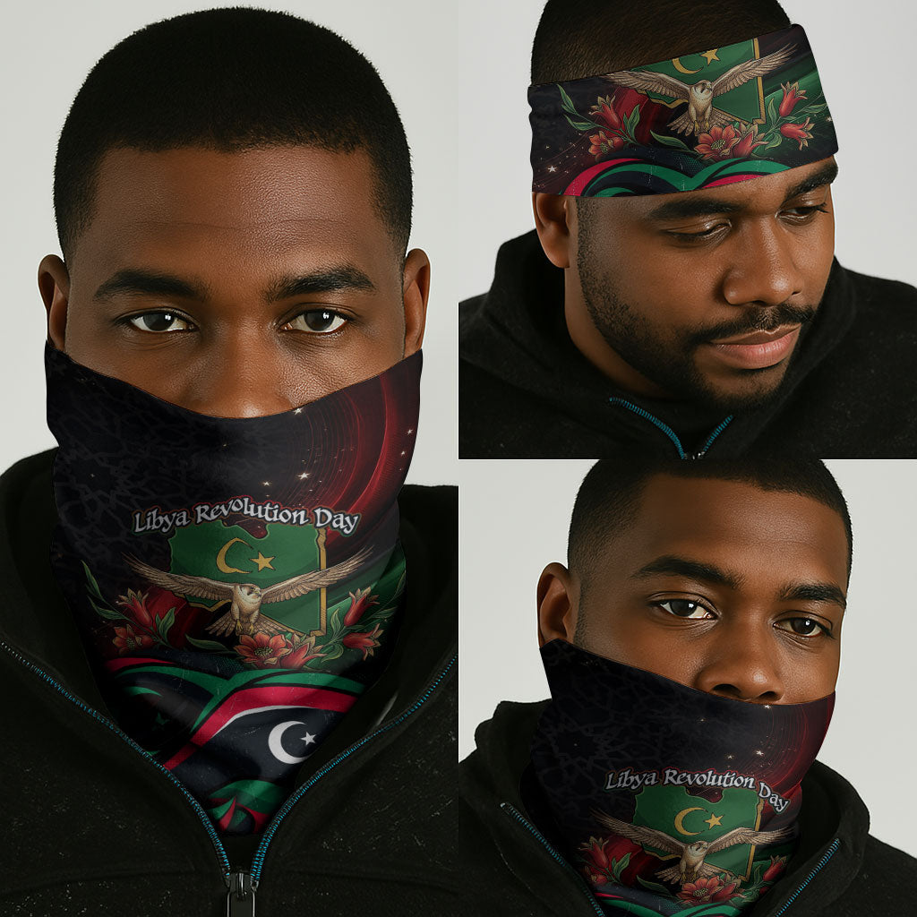 Libya Revolution Day Neck Gaiter Flying Eagle Libyan Coat Of Arms Map - Land Of Resilience And Pride
