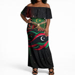 Libya Revolution Day Off Shoulder Maxi Dress Flying Eagle Libyan Coat Of Arms Map - Land Of Resilience And Pride