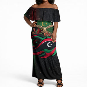 Libya Revolution Day Off Shoulder Maxi Dress Flying Eagle Libyan Coat Of Arms Map - Land Of Resilience And Pride
