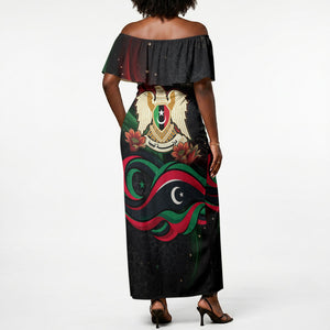 Libya Revolution Day Off Shoulder Maxi Dress Flying Eagle Libyan Coat Of Arms Map - Land Of Resilience And Pride
