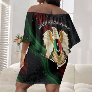 Libya Revolution Day Off Shoulder Short Dress Flying Eagle Libyan Coat Of Arms Map - Land Of Resilience And Pride