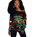 Libya Revolution Day Off Shoulder Sweater Flying Eagle Libyan Coat Of Arms Map - Land Of Resilience And Pride