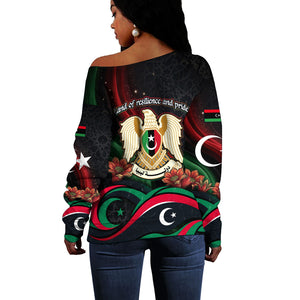 Libya Revolution Day Off Shoulder Sweater Flying Eagle Libyan Coat Of Arms Map - Land Of Resilience And Pride