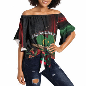 Libya Revolution Day Off Shoulder Wrap Waist Top Flying Eagle Libyan Coat Of Arms Map - Land Of Resilience And Pride
