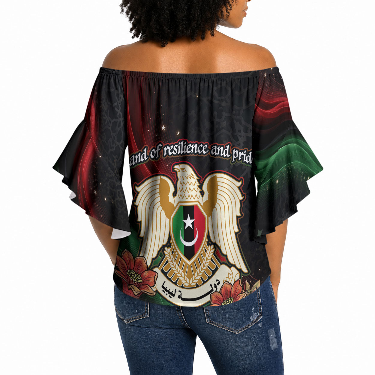 Libya Revolution Day Off Shoulder Wrap Waist Top Flying Eagle Libyan Coat Of Arms Map - Land Of Resilience And Pride