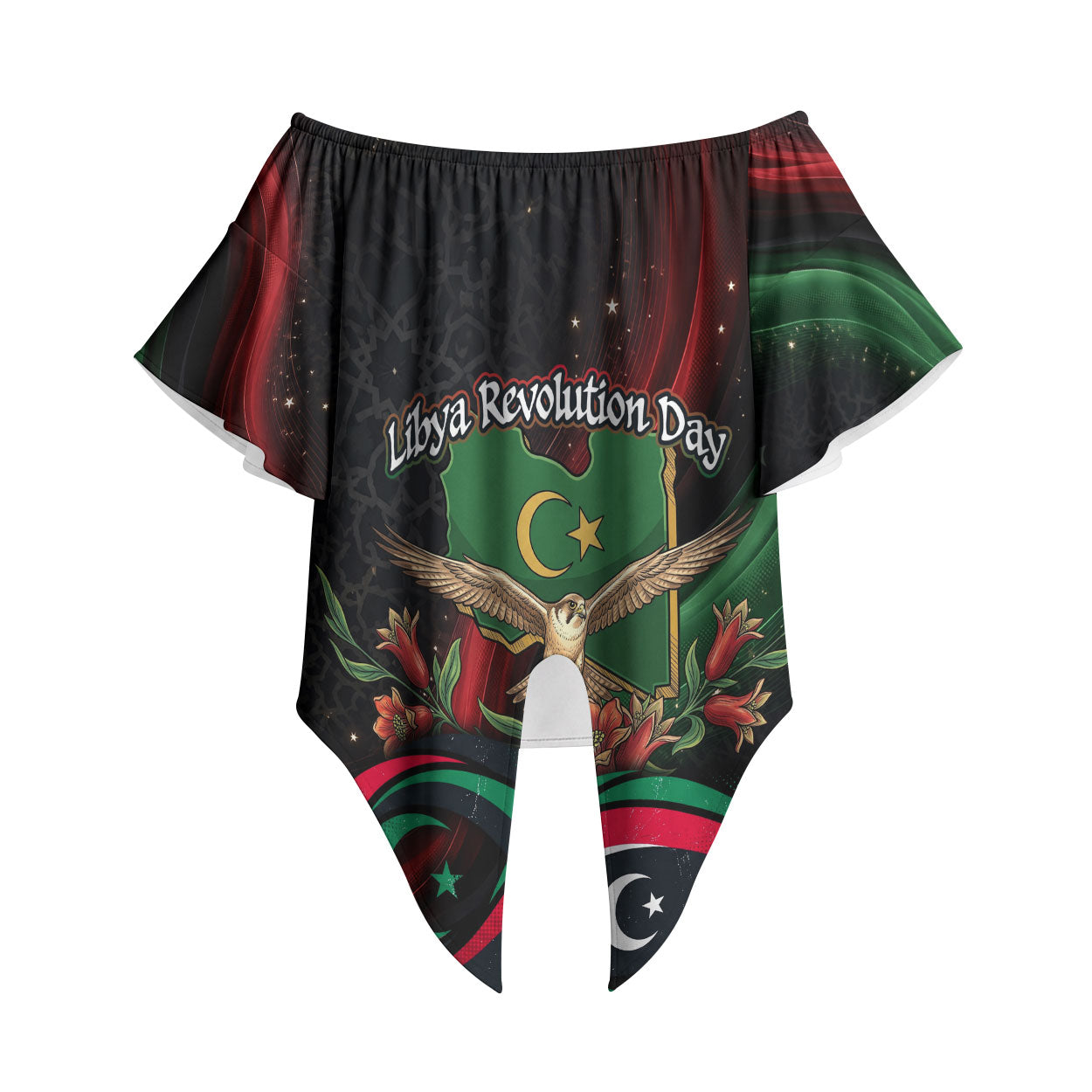 Libya Revolution Day Off Shoulder Wrap Waist Top Flying Eagle Libyan Coat Of Arms Map - Land Of Resilience And Pride