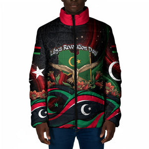 Libya Revolution Day Padded Jacket Flying Eagle Libyan Coat Of Arms Map - Land Of Resilience And Pride