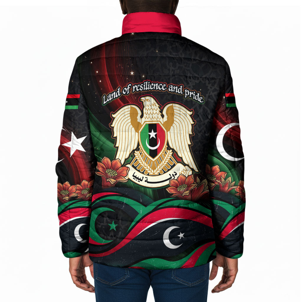 Libya Revolution Day Padded Jacket Flying Eagle Libyan Coat Of Arms Map - Land Of Resilience And Pride
