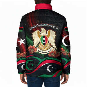 Libya Revolution Day Padded Jacket Flying Eagle Libyan Coat Of Arms Map - Land Of Resilience And Pride