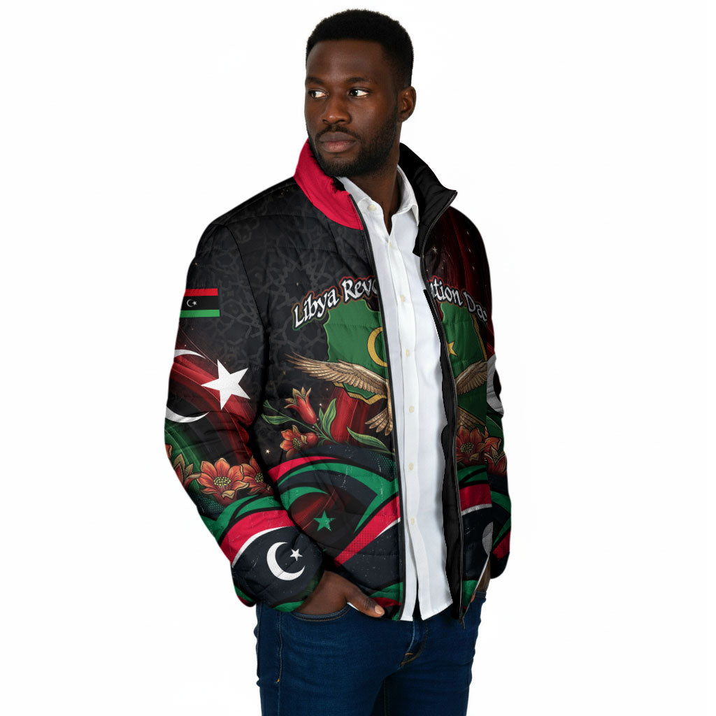 Libya Revolution Day Padded Jacket Flying Eagle Libyan Coat Of Arms Map - Land Of Resilience And Pride