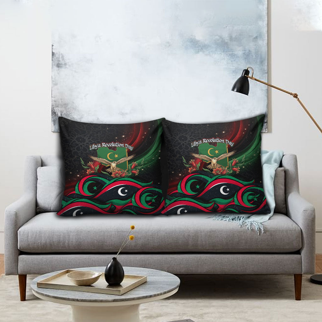 Libya Revolution Day Pillow Cover Flying Eagle Libyan Coat Of Arms Map - Land Of Resilience And Pride
