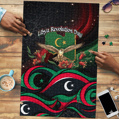 Libya Revolution Day Puzzle Flying Eagle Libyan Coat Of Arms Map - Land Of Resilience And Pride