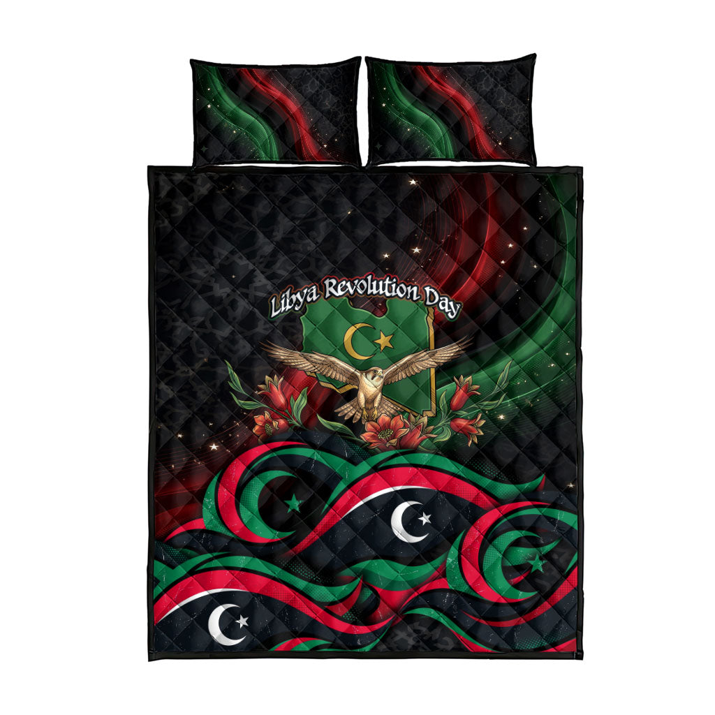 Libya Revolution Day Quilt Bed Set Flying Eagle Libyan Coat Of Arms Map - Land Of Resilience And Pride