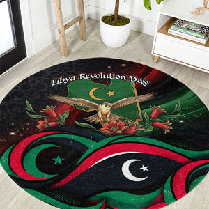 Libya Revolution Day Round Carpet Flying Eagle Libyan Coat Of Arms Map - Land Of Resilience And Pride