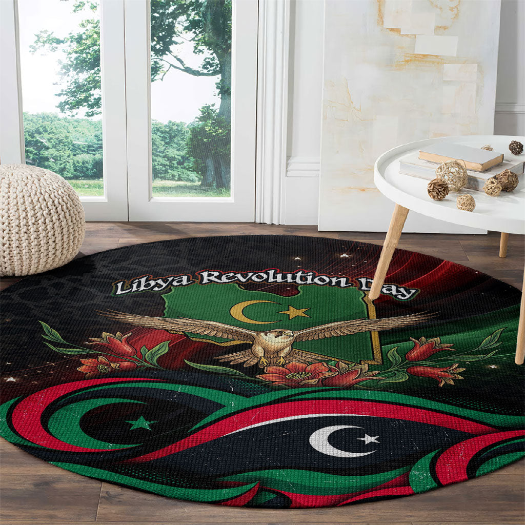 Libya Revolution Day Round Carpet Flying Eagle Libyan Coat Of Arms Map - Land Of Resilience And Pride