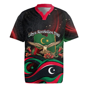 Libya Revolution Day Rugby Jersey Flying Eagle Libyan Coat Of Arms Map - Land Of Resilience And Pride