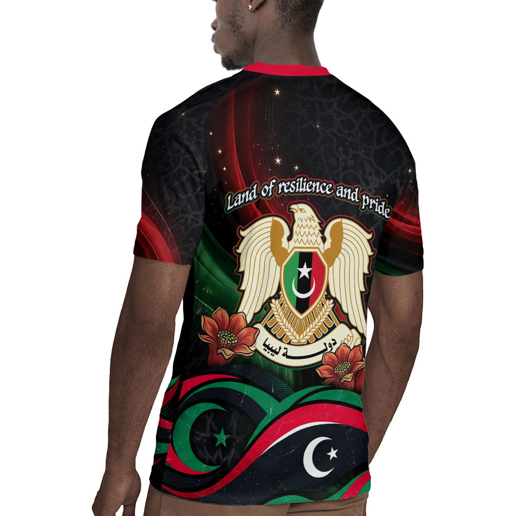 Libya Revolution Day Rugby Jersey Flying Eagle Libyan Coat Of Arms Map - Land Of Resilience And Pride
