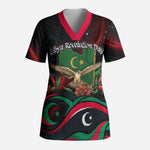 Libya Revolution Day Scrub Top Flying Eagle Libyan Coat Of Arms Map - Land Of Resilience And Pride