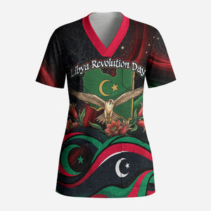 Libya Revolution Day Scrub Top Flying Eagle Libyan Coat Of Arms Map - Land Of Resilience And Pride