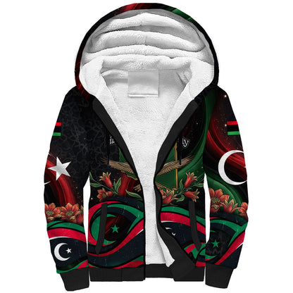 Libya Revolution Day Sherpa Hoodie Flying Eagle Libyan Coat Of Arms Map - Land Of Resilience And Pride