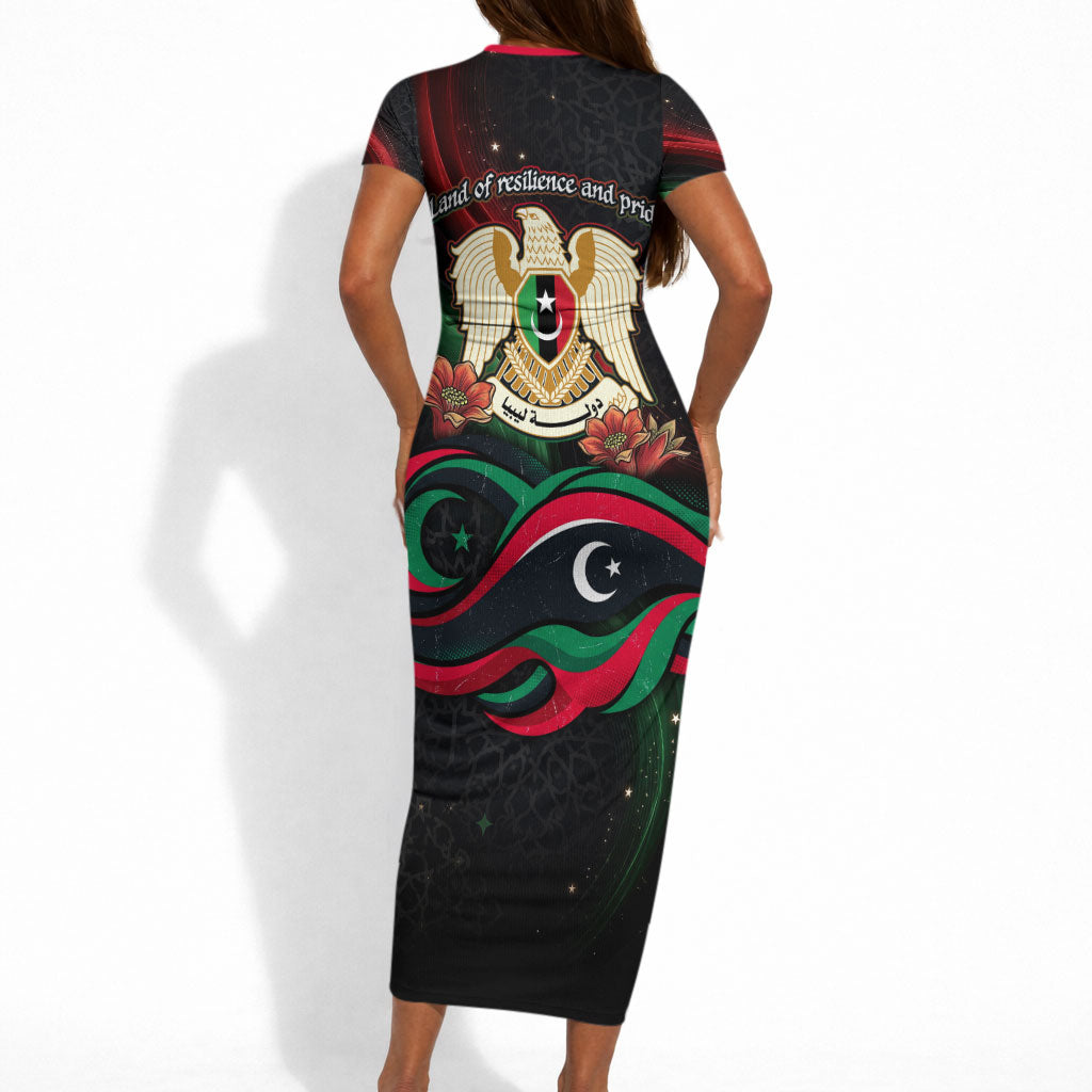 Libya Revolution Day Short Sleeve Bodycon Dress Flying Eagle Libyan Coat Of Arms Map - Land Of Resilience And Pride
