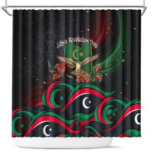 Libya Revolution Day Shower Curtain Flying Eagle Libyan Coat Of Arms Map - Land Of Resilience And Pride