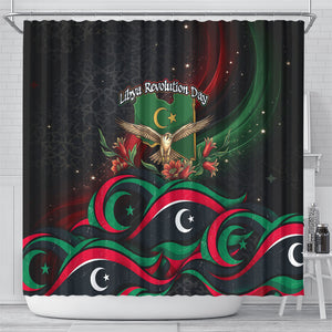 Libya Revolution Day Shower Curtain Flying Eagle Libyan Coat Of Arms Map - Land Of Resilience And Pride