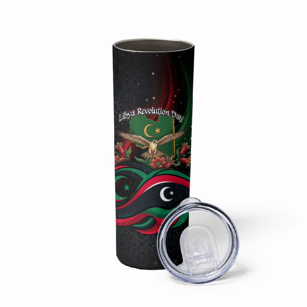 Libya Revolution Day Skinny Tumbler Flying Eagle Libyan Coat Of Arms Map - Land Of Resilience And Pride