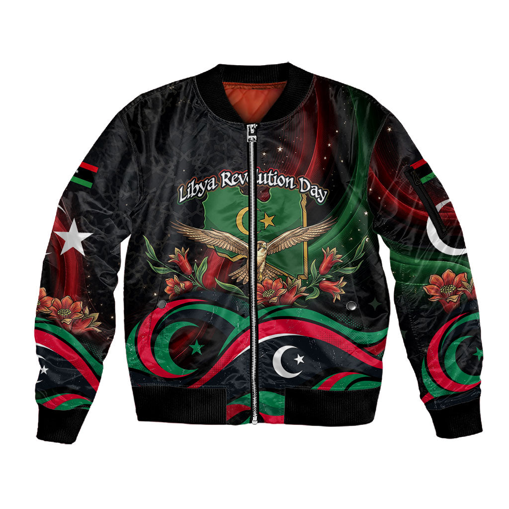 Libya Revolution Day Sleeve Zip Bomber Jacket Flying Eagle Libyan Coat Of Arms Map - Land Of Resilience And Pride