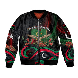 Libya Revolution Day Sleeve Zip Bomber Jacket Flying Eagle Libyan Coat Of Arms Map - Land Of Resilience And Pride